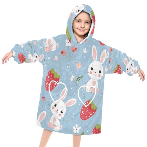 Wearable Blanket Hoodie for Kids, Hopping Rabbit Fleece Sweatshirt Blanket Oversized Blanket Sweatshirt with Pocket Flannel Warm Hooded Blanket 6-10 Year Old Girl Boy Gift, One Size