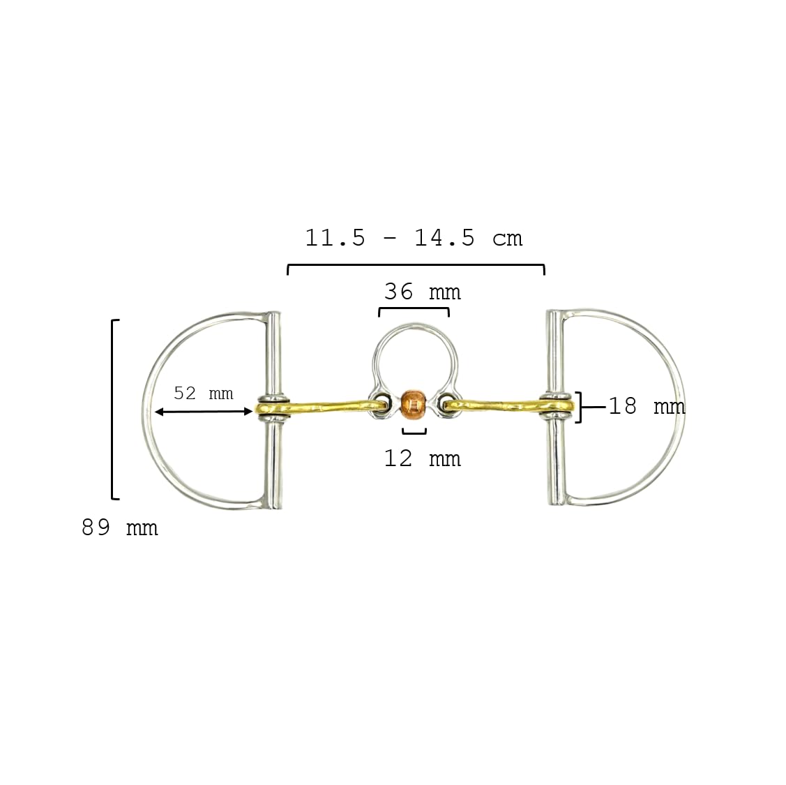 ES0169 JW Gebiss D-Ring D-Trense spezielles Port Trainer Bit mit Kupferrolle aus Edelstahl Gebissstärke 14 mm (13.5 cm)