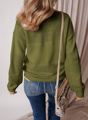 Image of SHEWIN Women's Sweaters Casual Long Sleeve V Neck Crewneck Lightweight Crochet Pullover Sweater Tops
