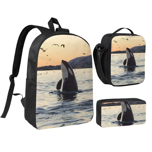 Sac à dos trousse boîte déjeuner épaulard 43,2 cm grand volume pour voyage scolaire noir