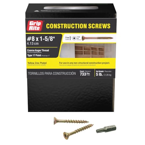 Image of Grip-Rite 114GCS1#8 x 1-5 /8 inch, T25 Star Drive Gold Construction Wood Screw, 5lb Box