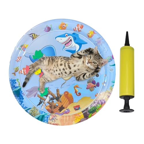 Alfombrilla de agua para gatos, cama sensorial llena de agua, almohadilla de refrigeración inflable de PVC engrosada a prueba de fugas con bomba para mascotas, animales de juego en casa