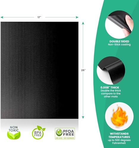 Oven Liners for Bottom of Oven - 2 Pack Large Heavy Duty Mats, 17”x25” Non-Stick Reusable Liner for Electric, Gas, Toaster Ovens, Grills - BPA & PFOA Free Kitchen Accessory to Keep Oven Clean