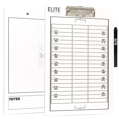Elite Clipboards Football White Dry Erase Coaches Clipboard | Double-Side Football Coaching Whiteboard with Marker