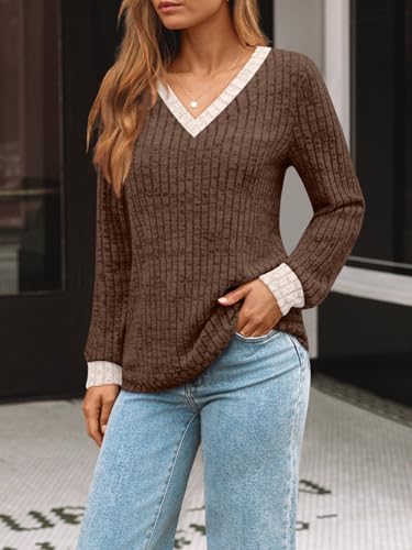 Image of AUTOMET Womens V Neck Long Sleeve Shirts Fall Tops 2026 Lightweight Sweater