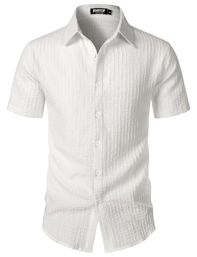 Men's Knit Shirt Summer Casual Short Sleeve Button Down Shirt for Beach Vacation