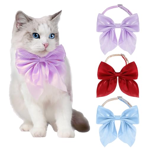 BSITSSS 3 Pezzi Collare Gatto, Collare per Gatti con Fiocco, Regolabile Collarino Gatto Collari Gatti con Papillon per Cucciolo Gattino Matrimonio Compleanno Festa per il Nascituro