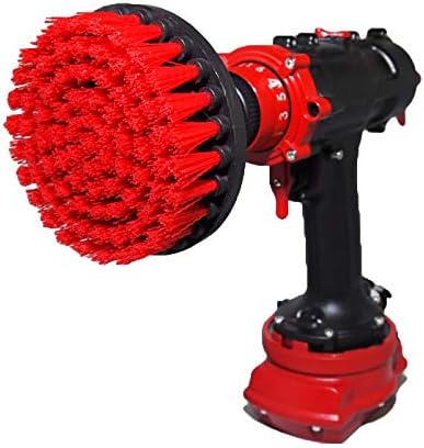 Premium Drill Brush - Stiff, Red, 13 cm. Professional Power Scrubber. Doesn't Scratch Surfaces. Suitable for Garage, Brick, Outdoor Tiles, Stone, Fireplace, Rust Removal, Car Rims Cleaning