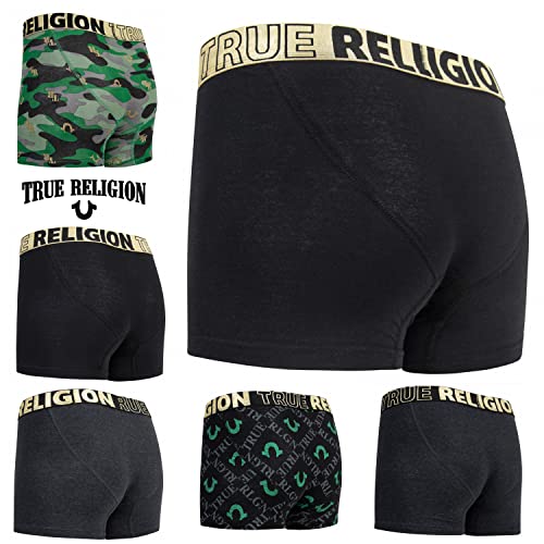 True Religion Cuecas boxer masculinas Pacote com 6 cuecas masculinas, Preto/dourado, GG