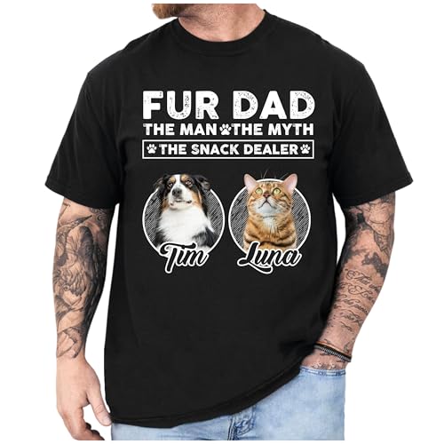 NAZENTI Fur Dad The Man The Myth The Snack Dealer, Fathers Day Shirt for Dad, Gift Fathers Day for Dog Lovers, Custom Shirt with Photo, Personalized Papa Sweatshirt, Pet Lovers Gifts, Gifts for Men