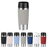 Emsa Travel Mug Waves Isolierbecher N20108 | 0,36 L | bis zu 4h heiß und 8h kalt | 100% dichter Thermobecher | 360°-Trinköffnung | Quick Press Verschluss | Kaffee to Go | Puder-Grau