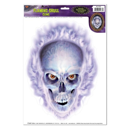 Flaming Skull Cling Party Accessory (1 count) (1/Sh)