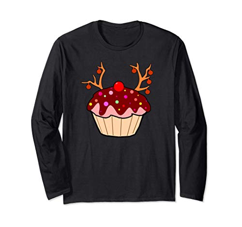 Cute Christmas Cupcake Reindeer Funny Baking Xmas Party Gift Manga Larga