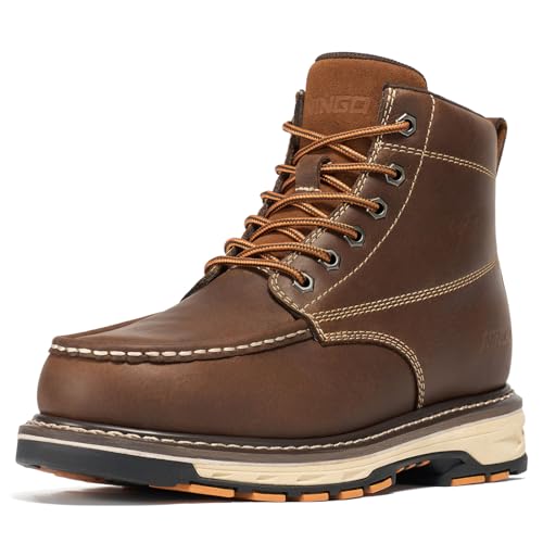 NINGO Soft Toe Work Boots for Men, Non Slip Moc Toe Boots, C