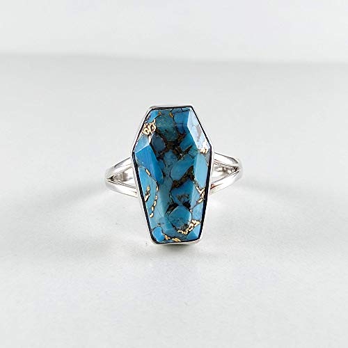 coffin ring blue copper turquoise ring boho silver ring copper turquoise ring handmade ring delicate jewelry coffin turquoise ring dainty gemstone ring anniversary gift ring promise ring gift for her