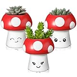 Leinuosen 3 Pack Mushroom Planter Cute Small Succulent Plant Pot for Indoor Plants with Drainage Mushroom Kitchen Decor Funny Mini Smiling Face Cactus Flower Pot for Living Room Table Accessories