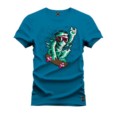 Camiseta Unissex 100% Algodão Estampada Premium Mumia do Skate Azul GG