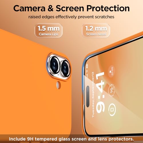 Image of Magnetic for iPhone 16 Case, Compatible with MagSafe, Liquid Silicone Phone Cover with Screen Protector & Camera Protector, Soft Anti-Scratch Microfiber Lining Inside 6.1 inch, Orange