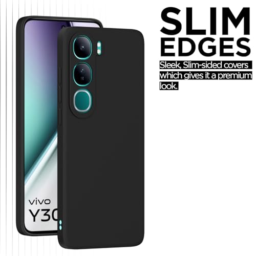 Image of Outlouders Back Cover for Vivo Y300 5G / Vivo V40 Lite 5G | Camera Protection | Durable Soft Matte Silicone Bumper Case (Black)