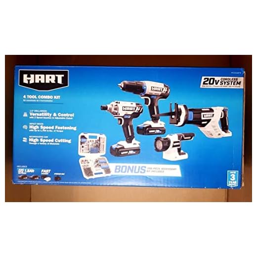 Hart HPCK402BPTA 20-Volt Cordless 4-Tool Combo Kit with 200-Piece Accessory Kit and 16-inch Storage Bag