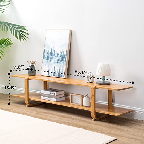 Hollyhome Bamboo 55" Tv Stand With 2 Shelf, Durable Entertainment Center For Gaming Console, Modern Accent Tv Console Storage Cabinet For Living Room, Bedroom, 55.12"(L)X11.81"(W)X13.19"(H), Burlywood #TOP1