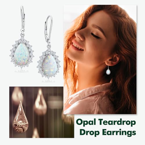 Pear Dangle Earrings for Women 925 Sterling Silver Created Ruby/Emerald/Sapphire/Opal Gemstone Birthstone Earrings Halo Teardrop Earrings3