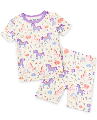 babee Reshinee Bamboo Viscose Toddler Unicorn Girls Kids Pajamas Short Sleeve Summer Cool Snug fit Pjs 5-6Y 2pcs
