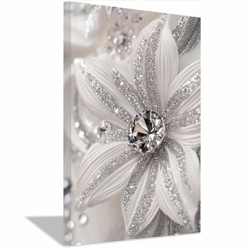 Art wall fleur diamant scintillante argent decoration murale luxe