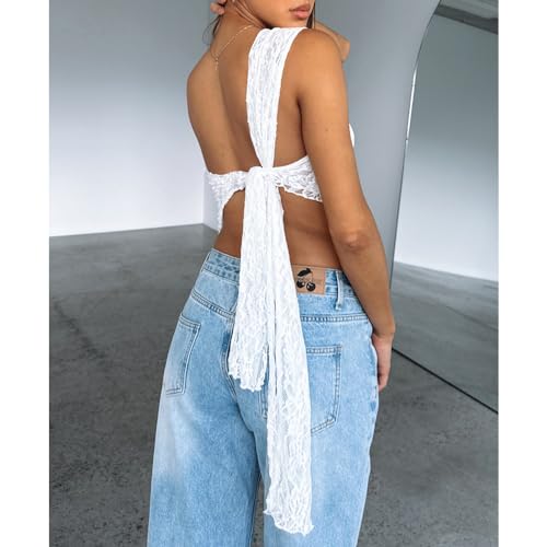 Women One Shoulder Lace Top Irregular Hem Backless Crop Tops See Through Sheer Tank Tops Going Out Clubwear4