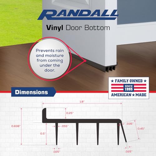 Randall Manufacturing Co., Inc | Vinyl Door Bottom | Vinyl Weatherstrip | 4 Feet Long | Brown | for 1 3/4” to 2” Thick Doors | Fits Gaps from 1/4” to 9/16” | Made in The USA