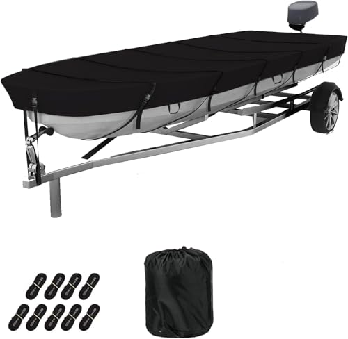 GrondNictory Jon Boat Cover 12-14 ft feet 420D Heavy Duty Trailerable Waterproof and UV Protection Boat Covers Fits Jon Boat 14ft Long and Beam Width up to 75 inches (Fit 14FT Jon Boat)
