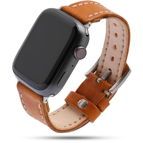 Handmade Leather Apple Watch Band, 49mm 45mm 44mm 42mm, Replacement Strap Compatible with Apple Watch Ultra 2/1 Series 9/8/7/6/5/4/3/2/1/SE/SE2, with Adapter Stainless Steel (Camel) -  Toros Craft