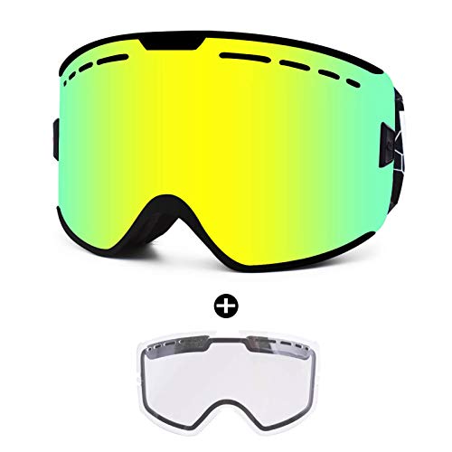 Gafas de esquí para Hombre y Mujer, Gafas de Nieve de Doble Capa Anti Niebla UV400 protección Gafas de esquí Snowboard Gafas, Negro y Amarillo …
