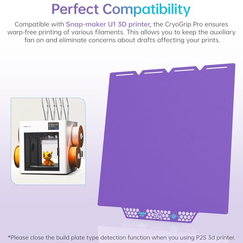 Image of BIQU CryoGrip Pro Glacier Build Plate for Snap-Maker U1 3D Printer | Low Temperature Printing, Double-Sided Spring Steel Sheet, 276X301mm, Purple, 1 Piece