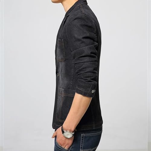 Mens 1 Button Denim Lounge Suit Jackets Slim Fit Lightweight Blazer Lapel Jean Jackets with Multi Pockers (Black,3X-Large)3