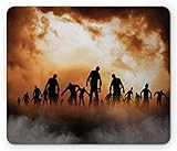 Ambesonne Halloween Mouse Pad, Zombies Dead Men Walking Body in The Doom Mist at Night Sky Haunted Theme Print, Rectangle Non-Slip Rubber Mousepad, Standard Size, Orange Black