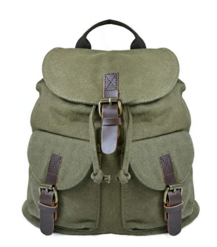 Mochila de Lona Vintage Casual Unisex Multifuncional Color Verde Caqui Estilo Militar