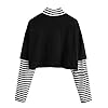 SweatyRocks-Womens-Color-Block-Butterfly-Print-Striped-Long-Sleeve-Crop-Top-T-Shirt SweatyRocks Women's Color Block Butterfly Print Striped Long Sleeve Crop Top T Shirt Graphic Black White M