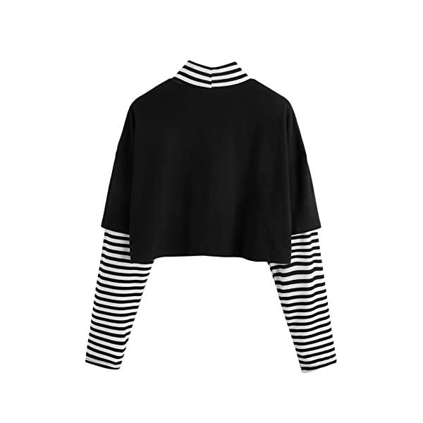 SweatyRocks-Womens-Color-Block-Butterfly-Print-Striped-Long-Sleeve-Crop-Top-T-Shirt SweatyRocks Women's Color Block Butterfly Print Striped Long Sleeve Crop Top T Shirt Graphic Black White M