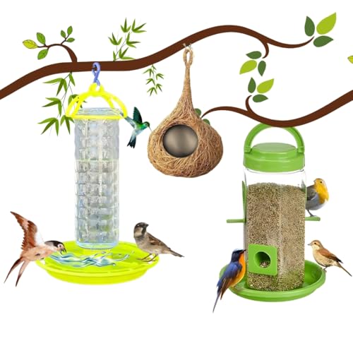 Image of Bird Feeder Water & Food Tray with Nest | Hanging Balcony Bird Feeder for Home Garden | Attracts Sparrows, Parrots, and More - Ideal for Outdoor Use (Nest + Food + Water Feeder)