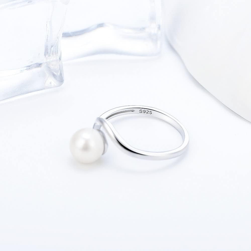 Sterling Silver Simple Design Adjustable Rings for Women, Design Ring Mounts Fittings with Pearl Seat for DIY Jewelry Making - Image 5