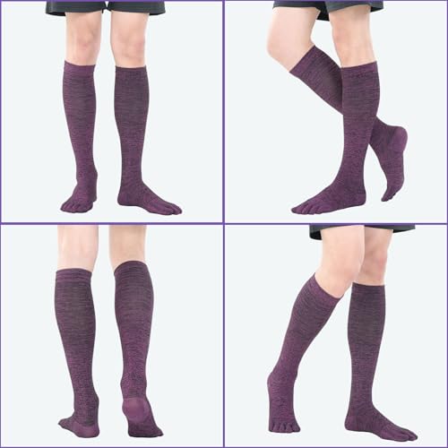Image of 3 Pairs cool-max Compression Toe Socks for Women Circulation Support Socks for Athletic Running Cycling Purple Medium