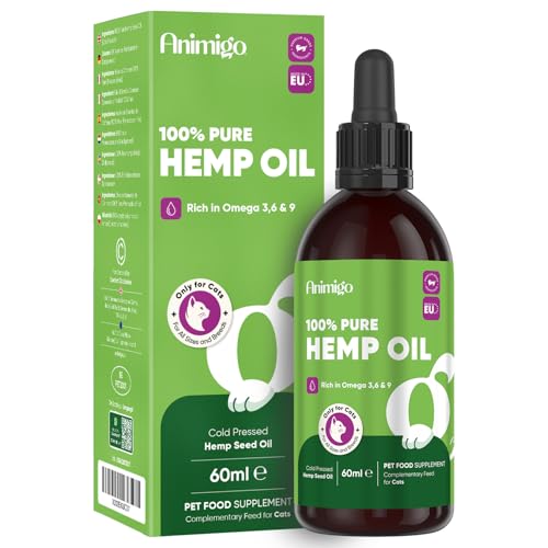 Hemp Oil for Cats 60ml - Pure, Natural & Cold-Pressed - Cat Calming Products for Loud Noises, Car Rides & Home Alone - Rich in Omega 3, 6 & 9 - Cat Calmer for Skin, Coat, Bones & Joints