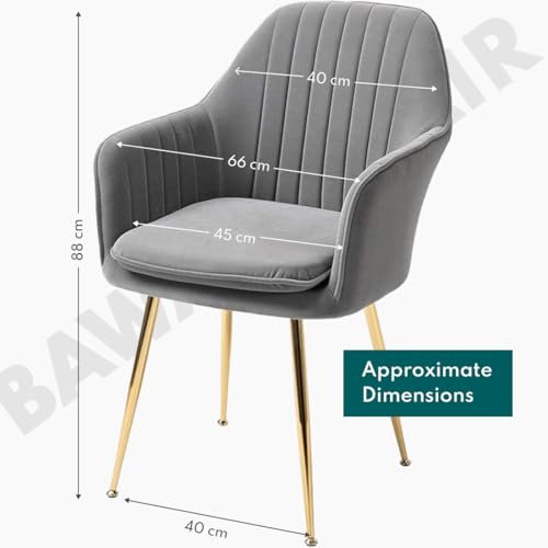 Image of Velvet Chair for Home | Modern Accent Armchair in Soft Velvet Fabric with Golden Legs | Set of 2 Premium Accent Chair for Living Room Bedroom Restaurent | (Grey N /A, Standard)