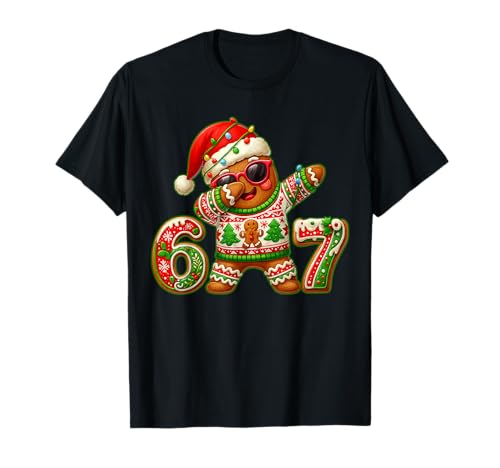 67 Christmas 6 7 Meme Gingerbread Man Xmas Pajamas Six Seven T-Shirt
