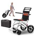 Portable Folding Wheelchair, Travel Wheelchair with handbrake, Ultra-Light Wheelchair for The Elderl