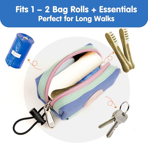 Image of Dog Poop Bag Holder for Leash, Zippered Canvas Poop Bag Dispenser Pouch with Velcro Straps & Metal Carabiner Clip, Holds Keys & Treats for Daily Dog Walking