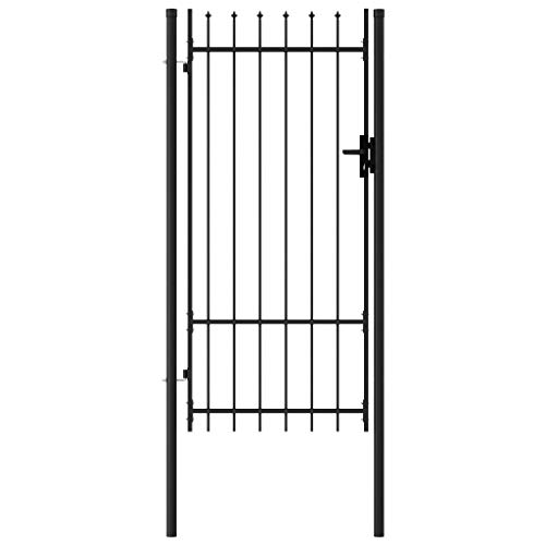 vidaXL Garden Drive Fence Gate Single Door with Spike Top Weather Resistant Outdoor Backyard Patio Fencing Barrier Steel 1x2m Black