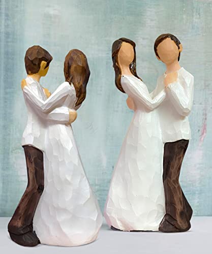Image of Beautiful Hand Painted Medium Size Resin Standing Romantic Couple Statue for Home Decor (Pack of 1, White & Brown Color)