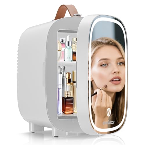 Enventor Mini Frigo 4L/6 canettes, Petit Réfrigérateurs pour soins de la peau avec miroir lumineux LED, CA + 12V CC, refroidisseur et réchauffeur, pour...